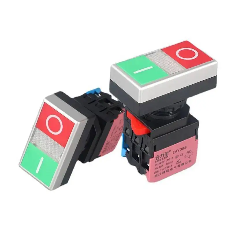 

Двойной позиционный кнопочный переключатель, функция самосброса, красный, зеленый, старт-стоп, 10 А, квадратный, двойной, 22 мм