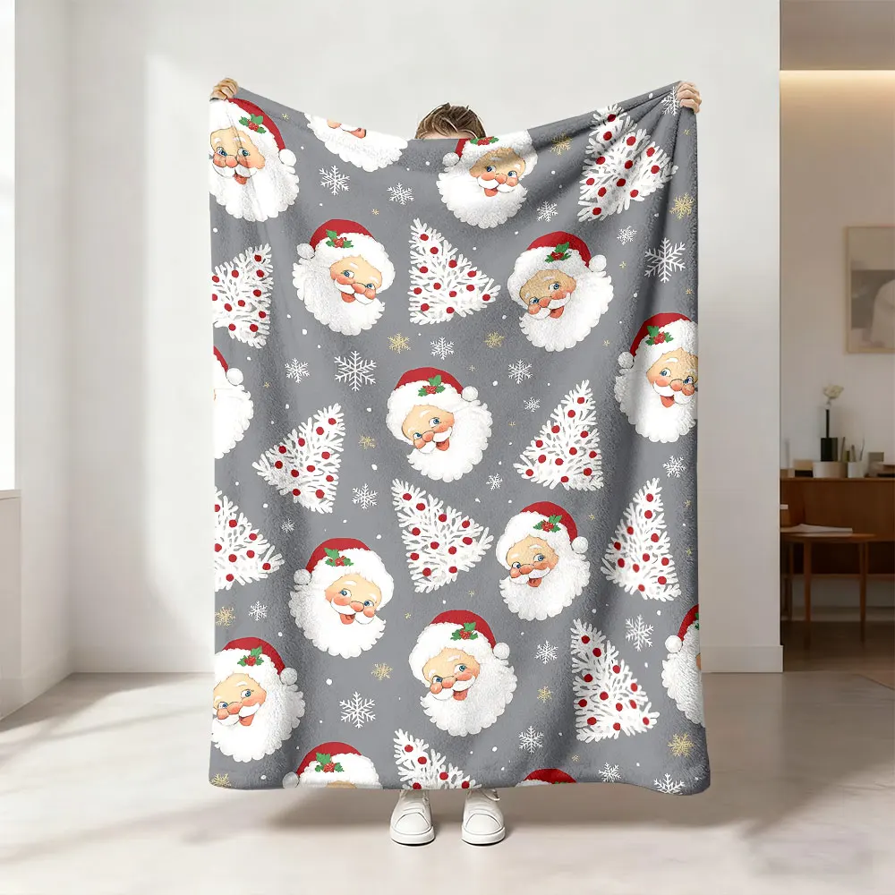 1pcs 230g flannel blanket with Santa Claus and snowflake Christmas tree patterns, soft and comfortable
