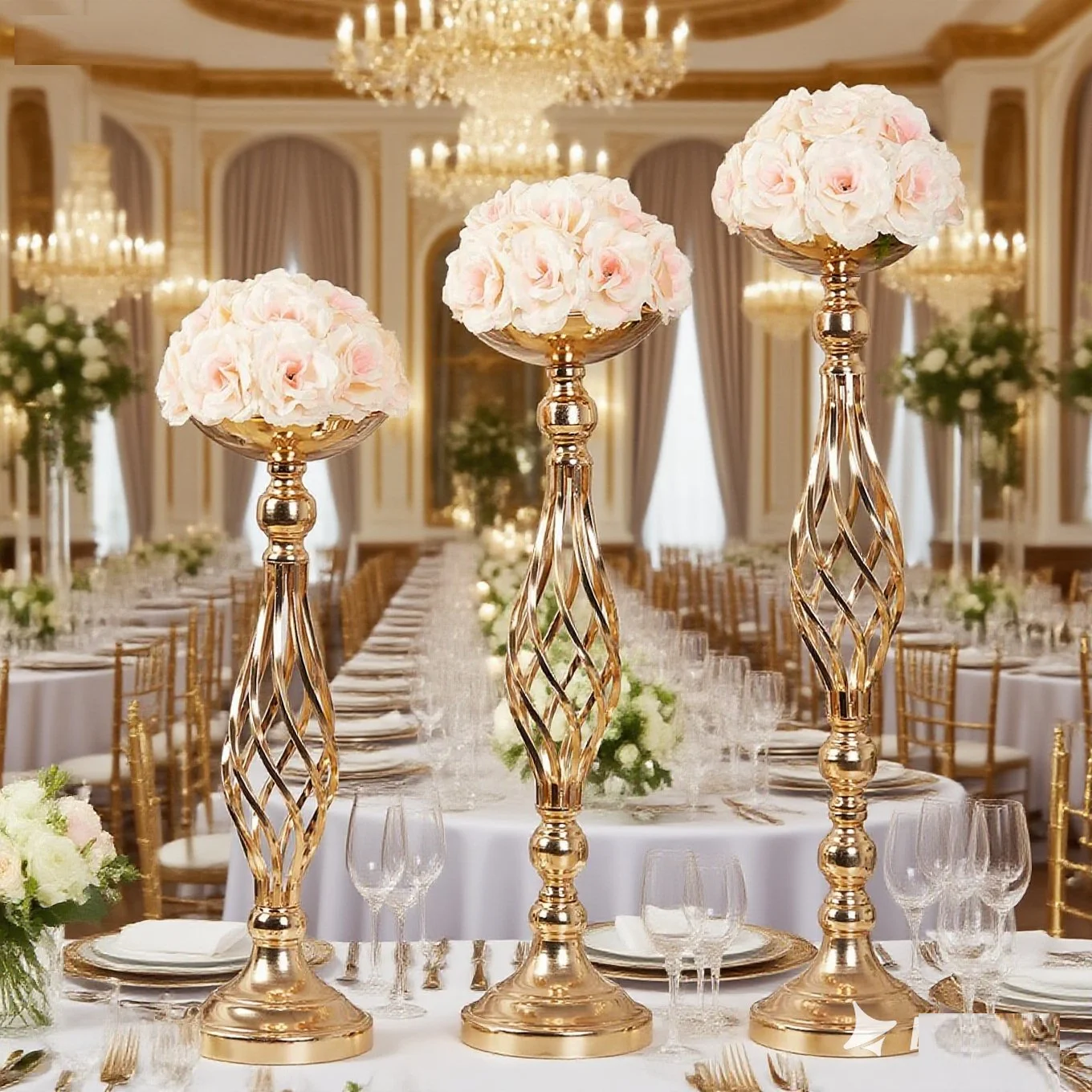 10Pcs Gold Flower Vases Candle Holders Rack, Wedding Road Lead Table Centerpiece Pillar Candlestick Stand for Party Banquet Even