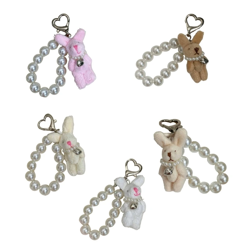 Stylish Rabbits Toy Phone Charm with Pearls Sturdy Alloy Craft Supplies Dropship