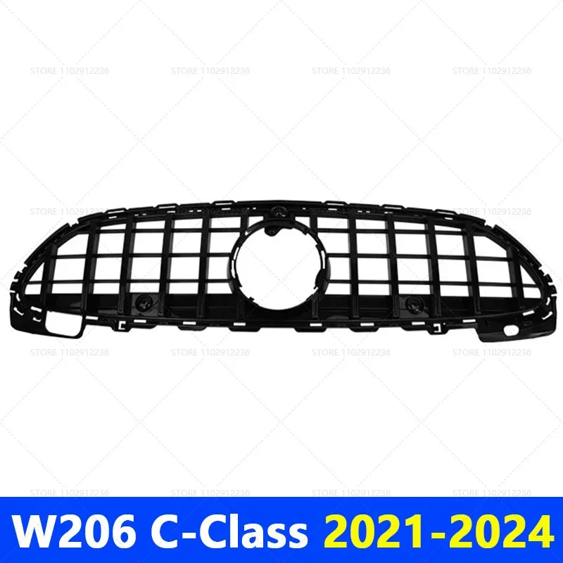

for 2021-2024 W206 Mercedes Benz C200 C260 C300 C350 C-Class GT Front Radiator Grid Bumper Grille Mesh Racing Grill Camera Hole