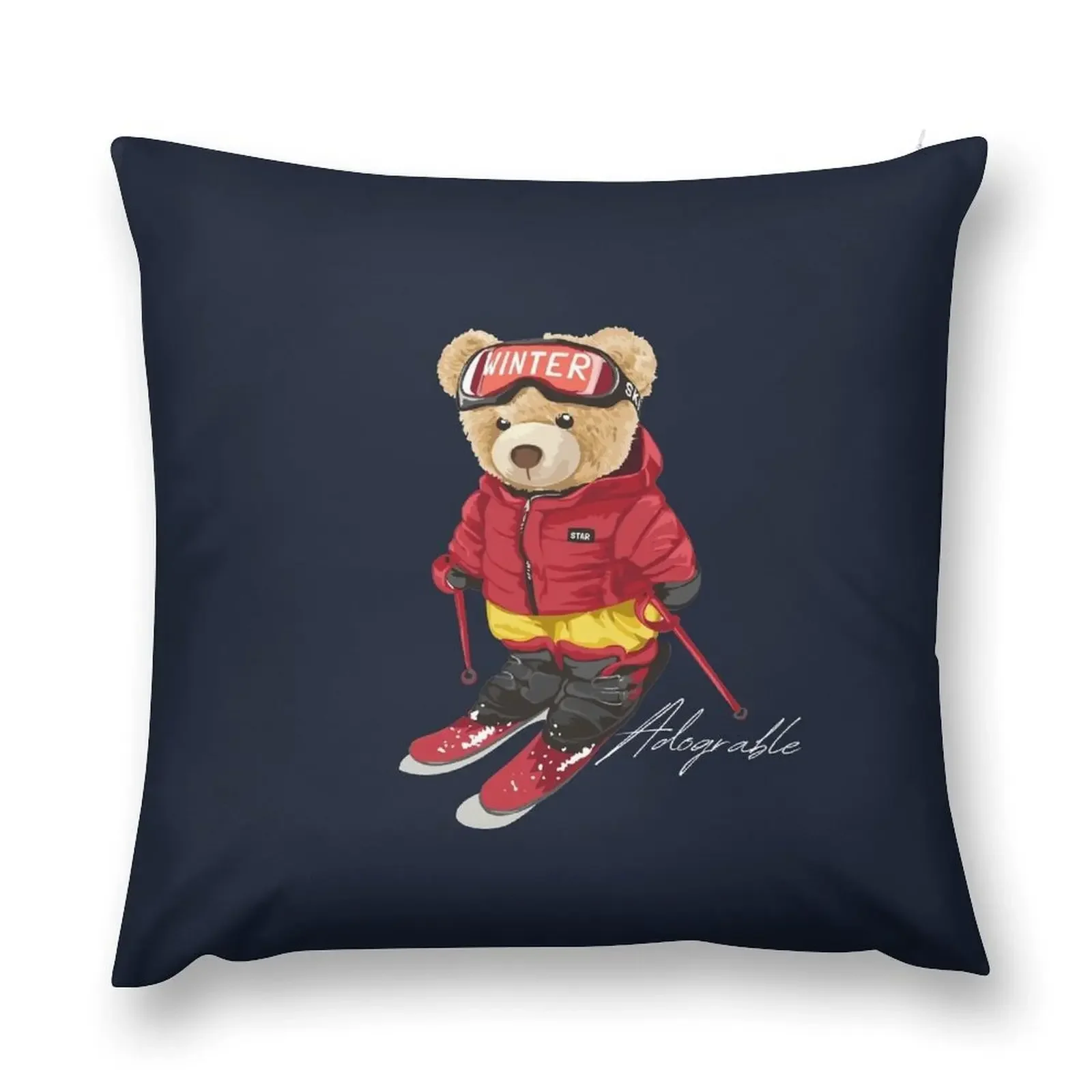 Cute Adorable bear Skiing - Adograble Ski Throw Pillow Decorative pillow case autumn decoration christmas supplies pillow