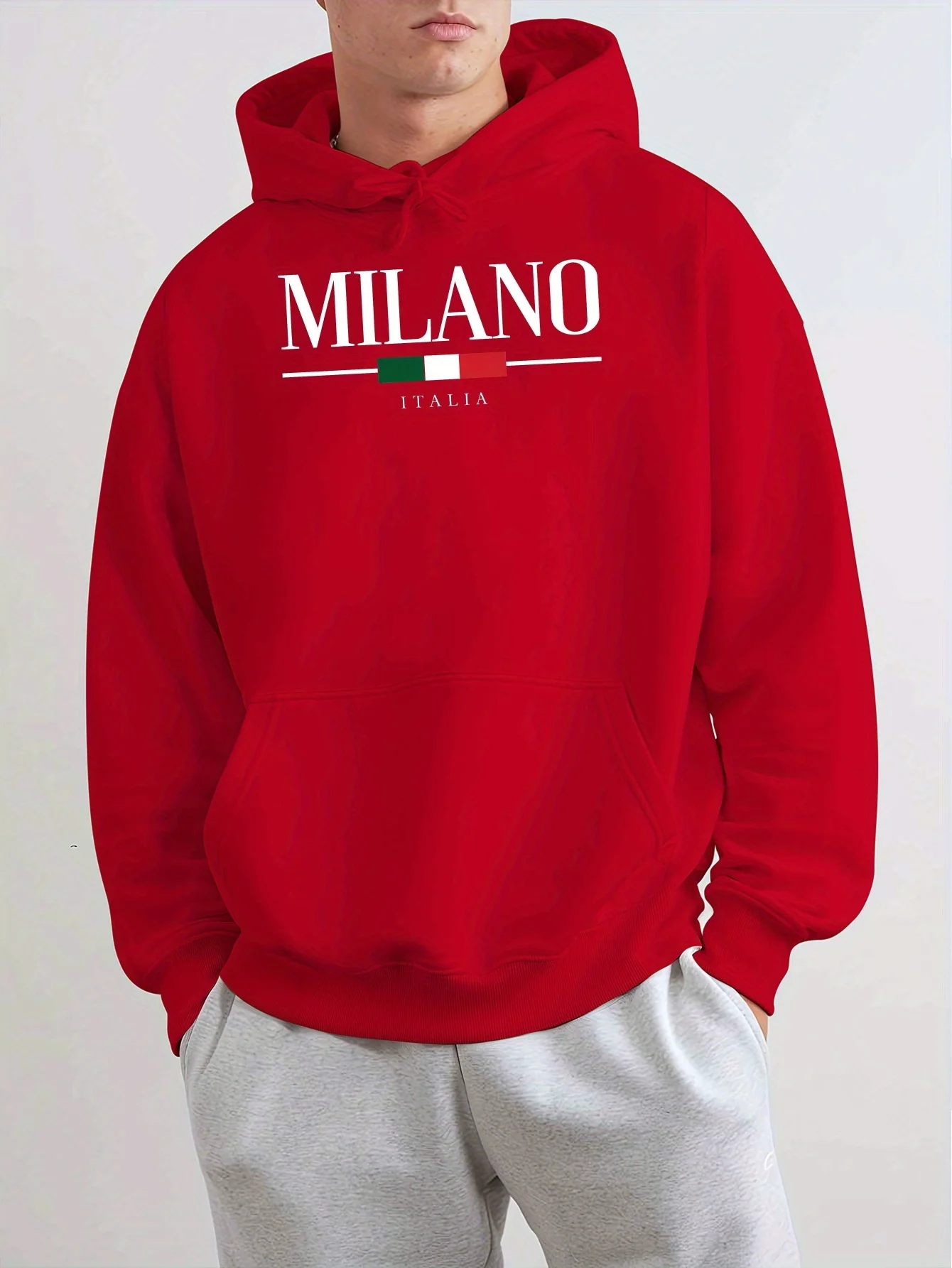 L Place Milan Flag Simple Letters New Autumn and Winter Velvet Sweatshirt Men's Clothing Free Hoodie Clothes American