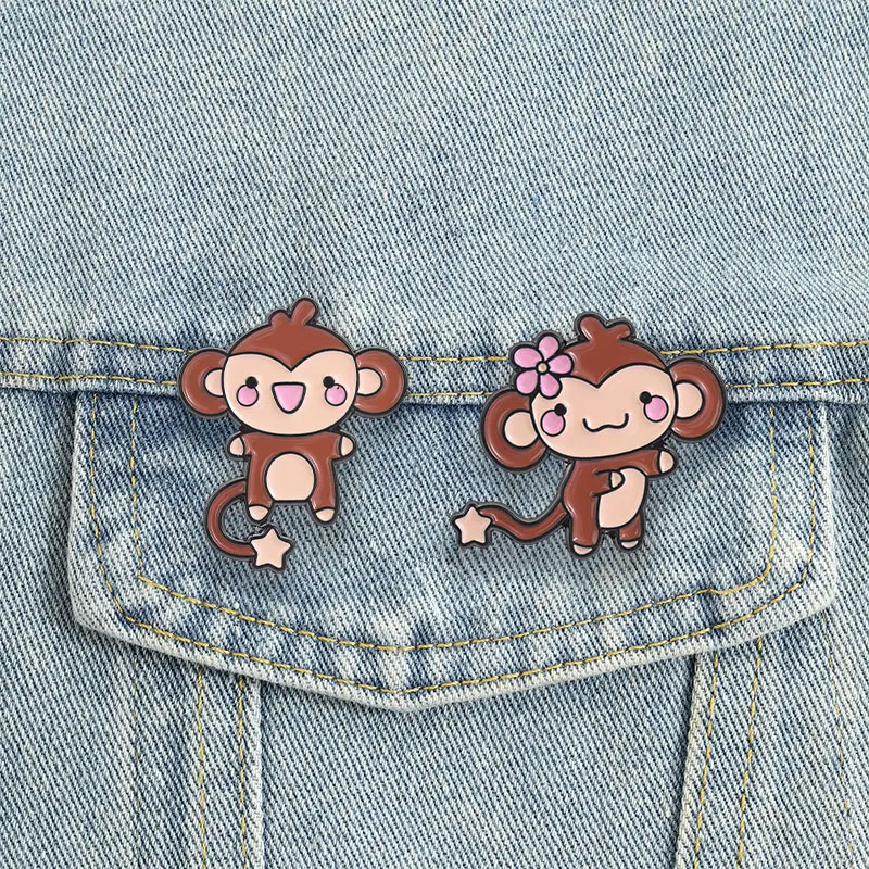 Niedliche Sternschwanz-Affen-Emaille-Pins, Kawaii Cartoon-Broschen, Beste-Freunde-Abzeichen, Tier-Paar-Schmuckgeschenk für Freunde