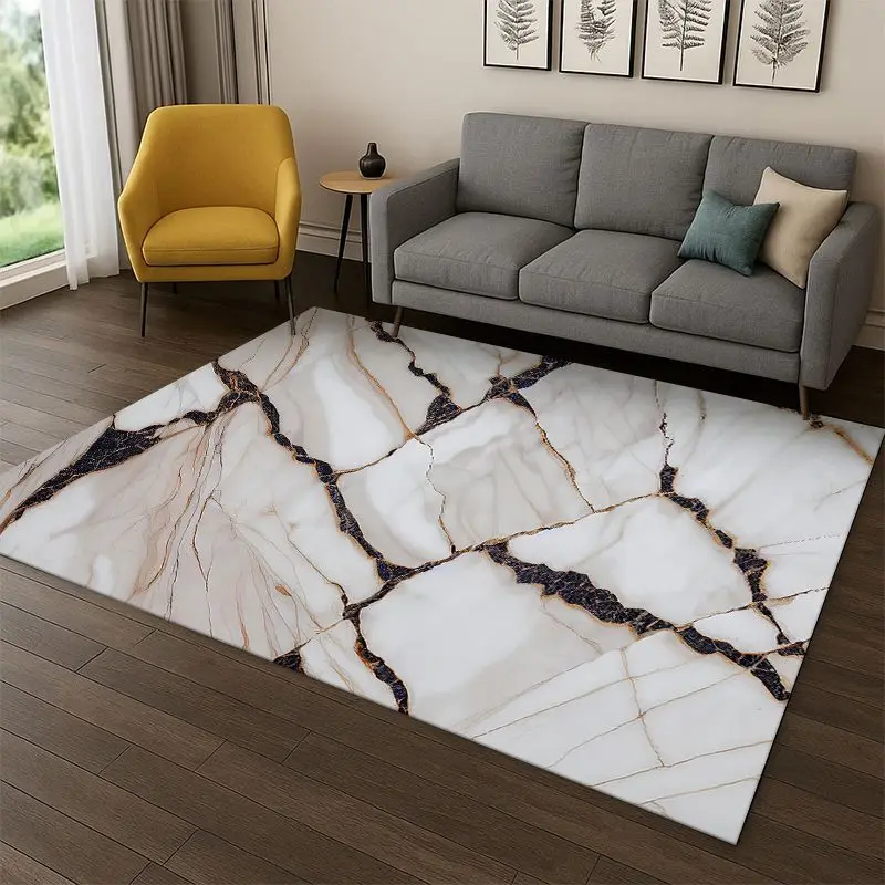 Luxurious Marble Colorful Gold Black Carpet Rug for Bedroom Living Room Sofa Playroom Doormat Home Decor,Kid Area Rug Non-slip