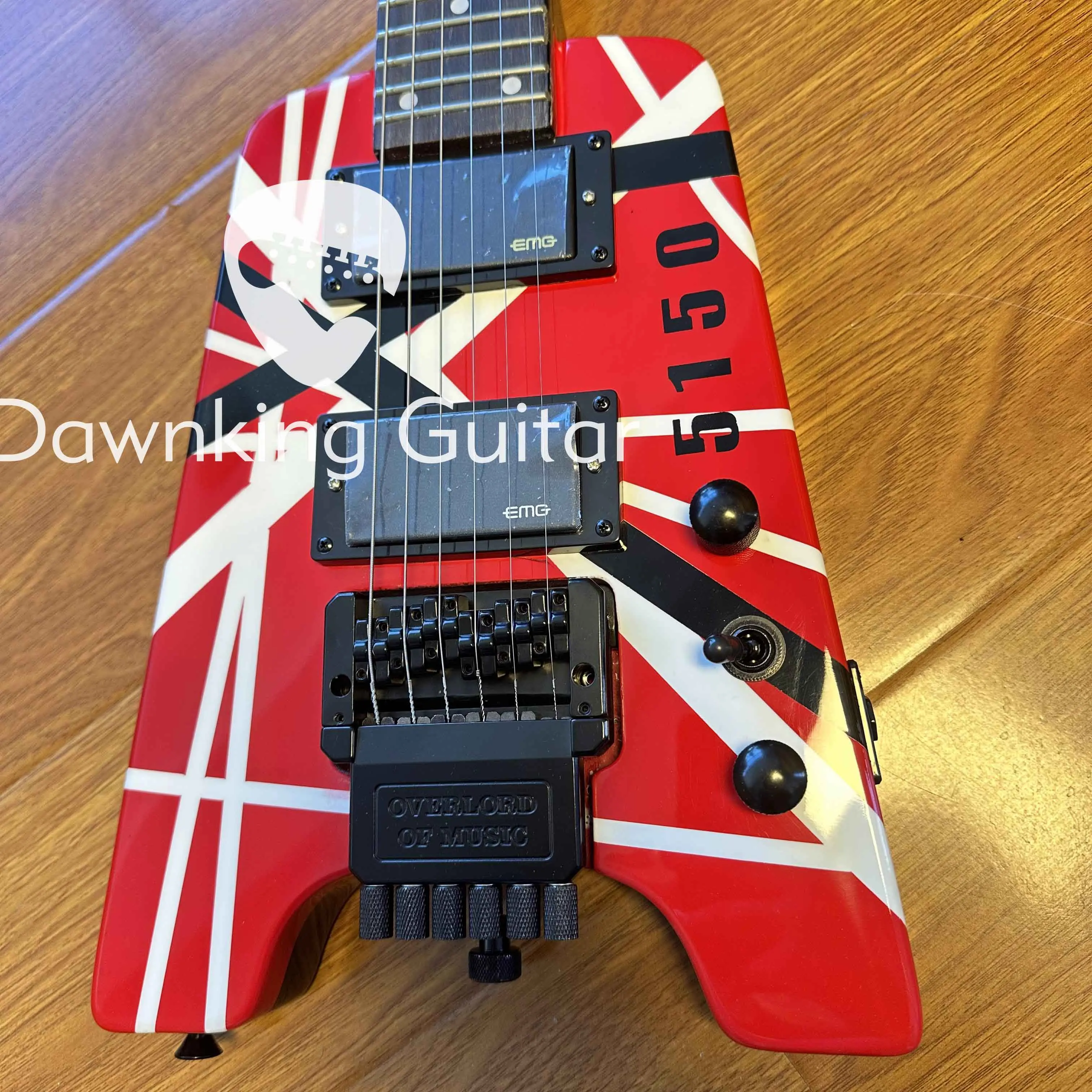 Red White Black Strips Headless Electric Guitar Rosewood Fretboard Dot Inlay  Free shipping