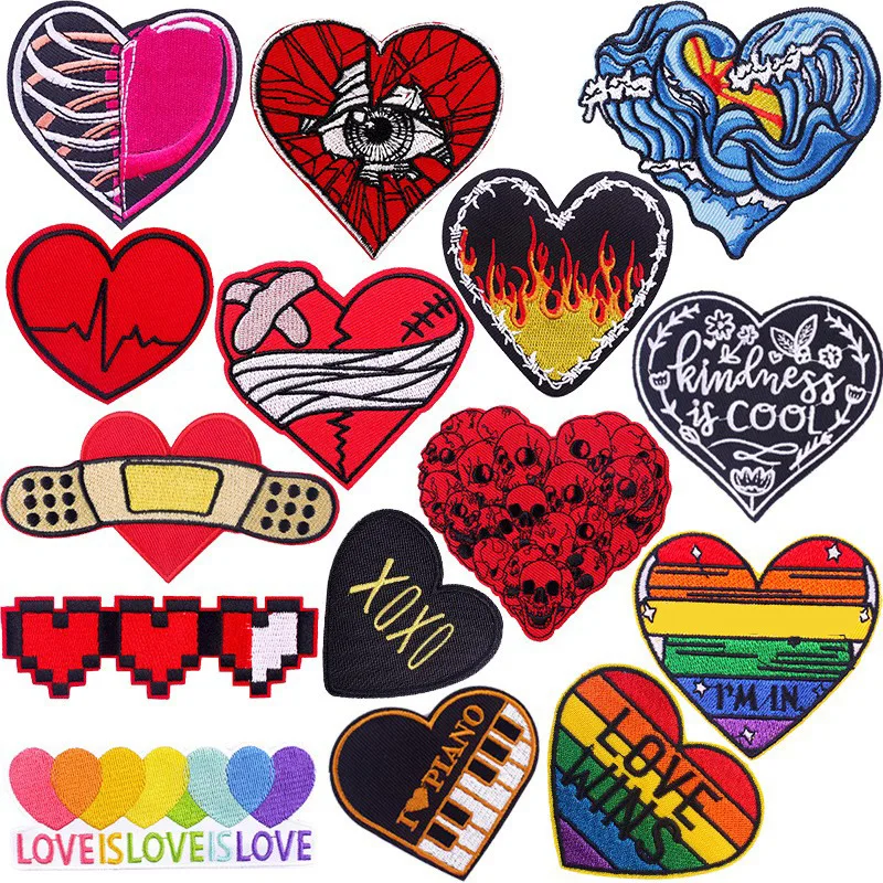 

Designer Punk Love Heart Iron-on Sew Embroidery Badge Patches DIY T-shirt Hat Backpack Clothing Appliques Sticker