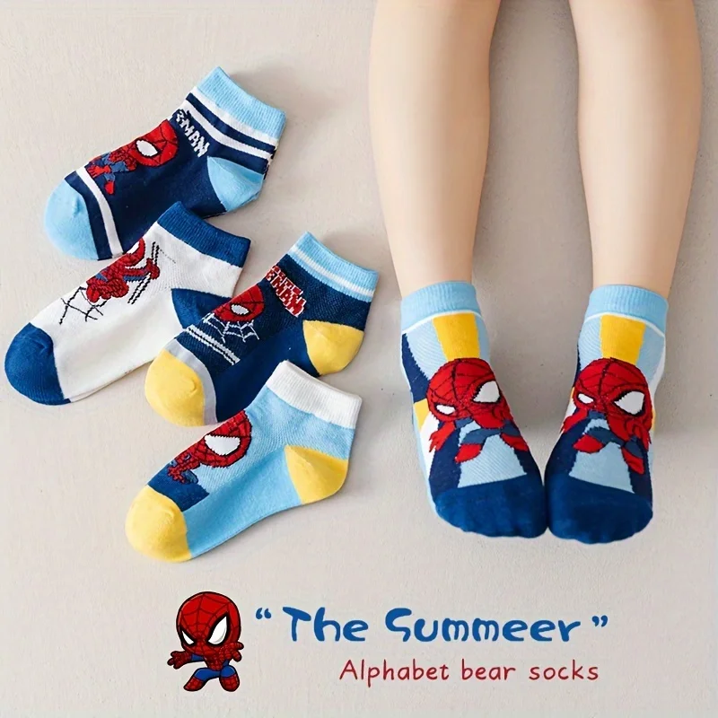 

5 Pairs Marvel Heroic Cartoon Spider Kids Socks, Soft, Comfortable, and Stylish!