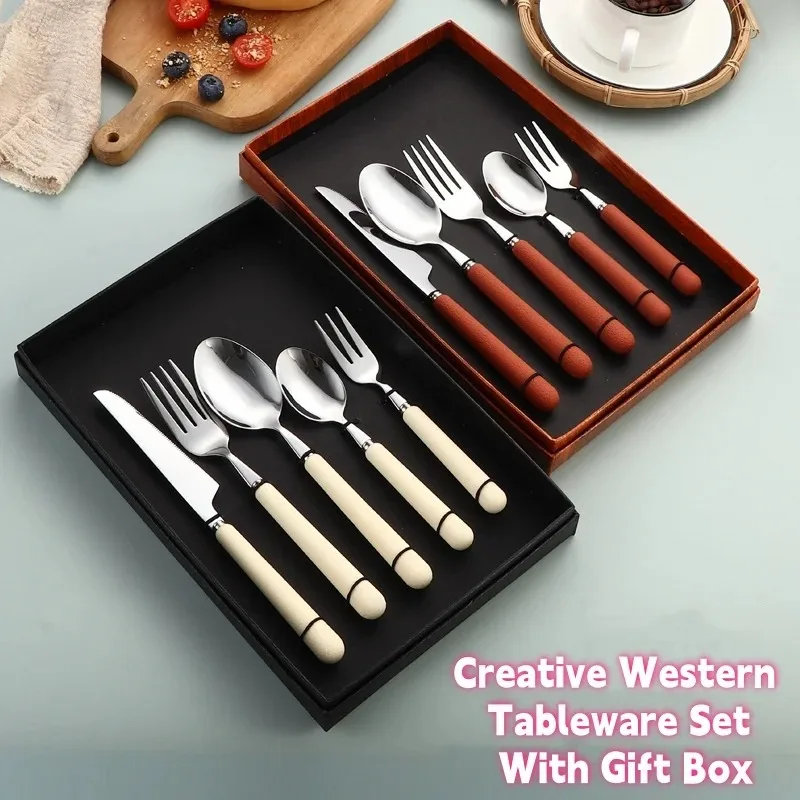 

Creative Western Tableware Set 5-Piece Sets 304 Stainless Steel Knife,Fork,Spoon Portable Western Beef Knife Dessert Spoon Sets