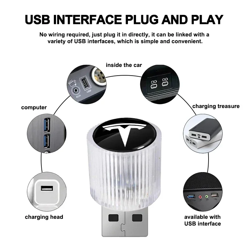 New Universal Car Interior USB Atmosphere Light Portable LED Lamp For Tesla Model 3 2022 S X Y Style Roadster Invader Coil