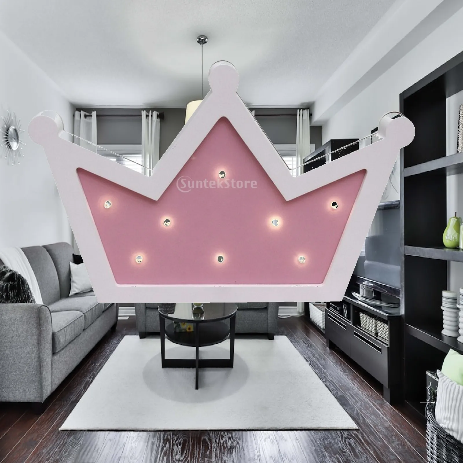 Wooden Crown Light Cartoon-Style Crown Wall Lamp LED Wall Decor Battery-Operated Cute for Children, Nursery, Reading Corner