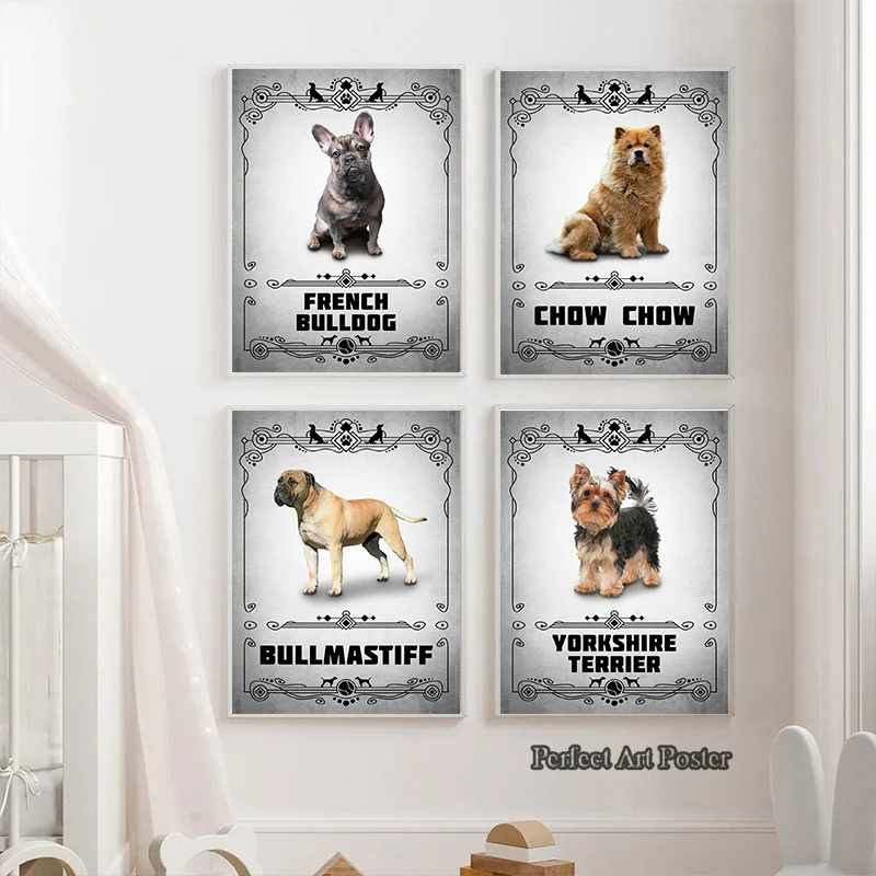 Dog Breeds Posters and Prints Animals Pet Border Collie Pomeranian Portraits Canvas Painting Wall Art Pictures Home Room Decor