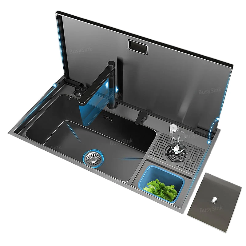 

Hidden Bar Kitchen Multifunctional Sink Stainless Steel Large Sink With Cover And Clean Tap For Above Counter Kitchen