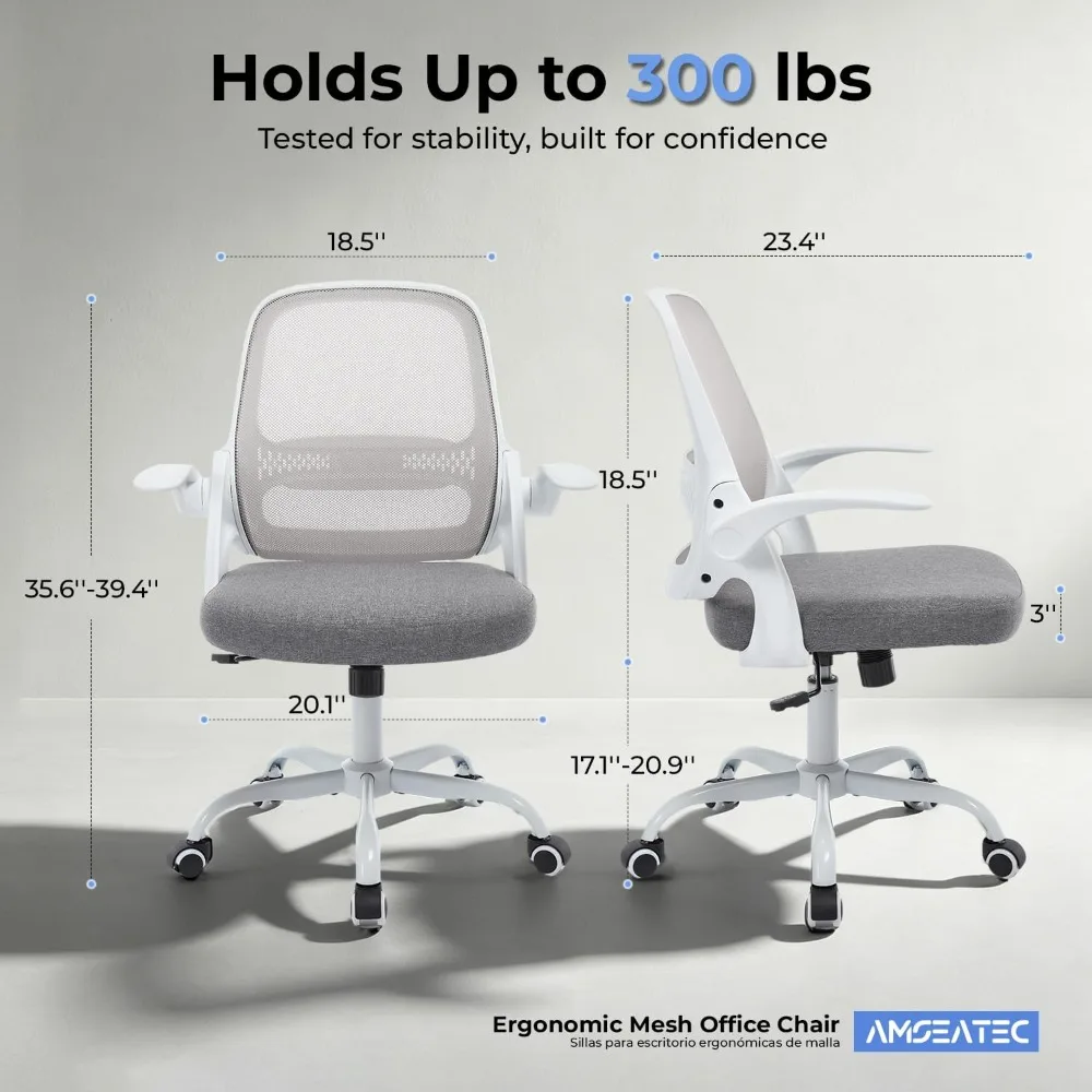 Ergonomic Mesh Office Chair, Flip-Up Arms, Breathable Back, 300LBS, Rocking, BIFMA