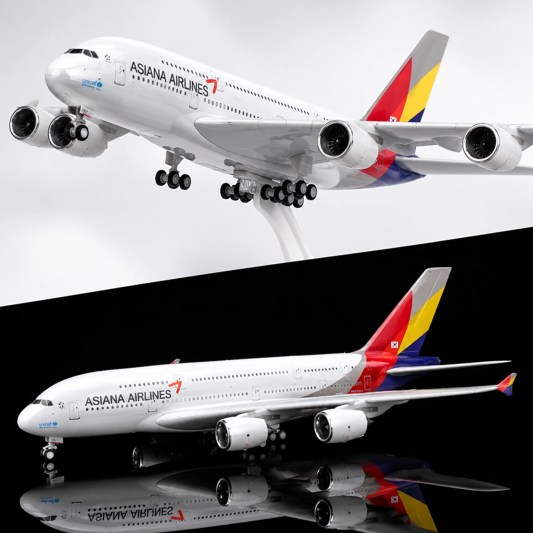 30cm Asiana Airlines A380 Miniature Airplane Model Kit Diecast Aircraft Resin With Stand For Aviation Gift or Home Decoration