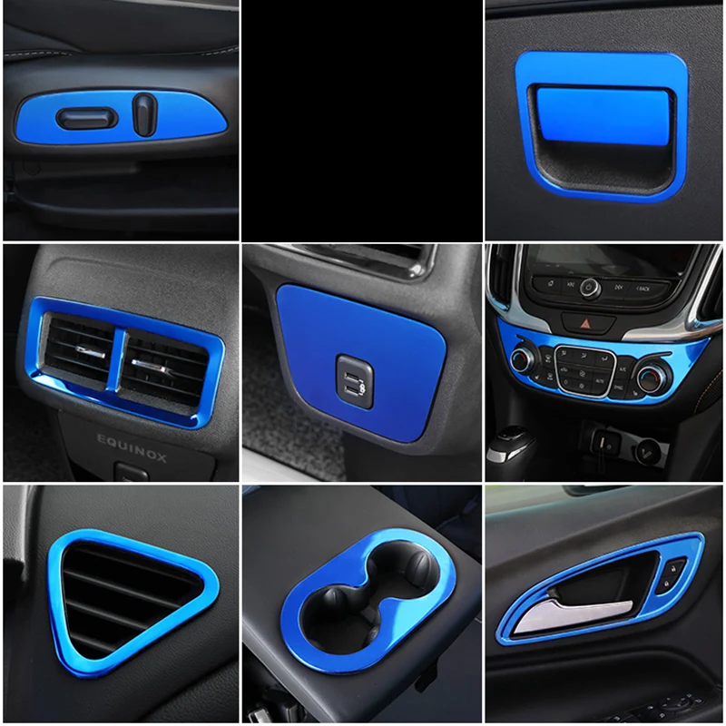 

Blue for Chevrolet Equinox 2018-2019 Decorate Air Outlet Trim Ring Central Control Gear Window Regulator Panel Frame RS