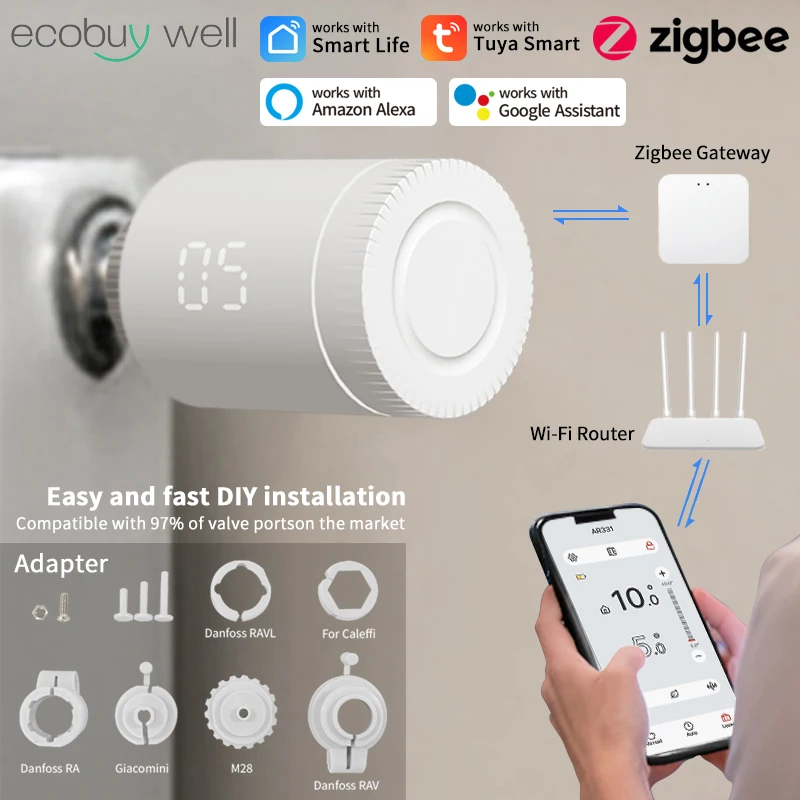 Tuya Smart Zigbee 3.0 Thermostatic Valve Radiator Zigbee Thermostat  Radiator Valve Termostat Zigbee TRV Tuya Alexa Google Home