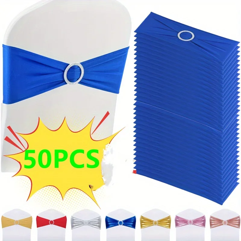 Paquete de 50 lazos elásticos para silla, hebilla con lazo, decoración de boda, funda trasera para silla con botones, asiento para el hogar y Hotel, decoración moderna