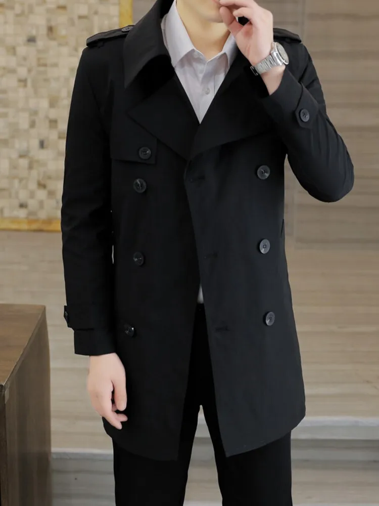 Spring Autumn Trench Coat Male Streetwear Windbreaker Trenchcoat Men Solid Business Casual Loose Long Overcoat