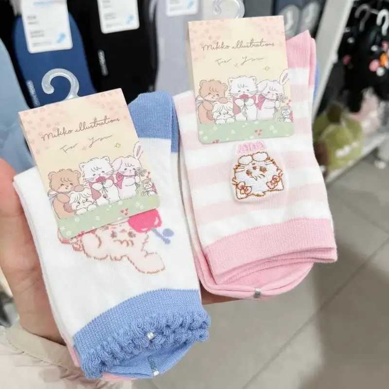 New Kawaii Miniso Mikko Sweet Japanese Sock Women's Mid-Calf Versatile Couple Models Cute Graffiti Printing Socks Birthday Gift