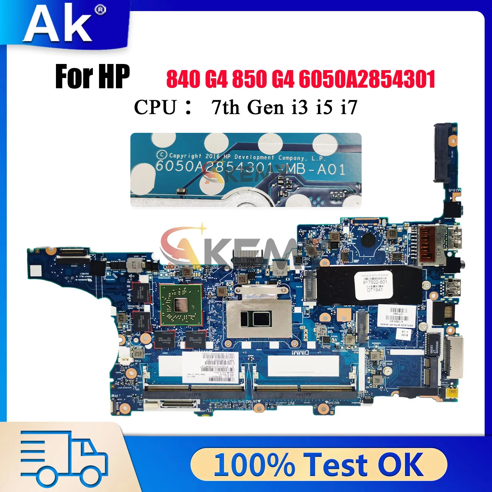 

6050A2854301 для ноутбука HP EliteBook 840 G4 850 G4, материнская плата 917505-601 с процессором i5 i7 V2G DDR4, 100% полностью протестирована