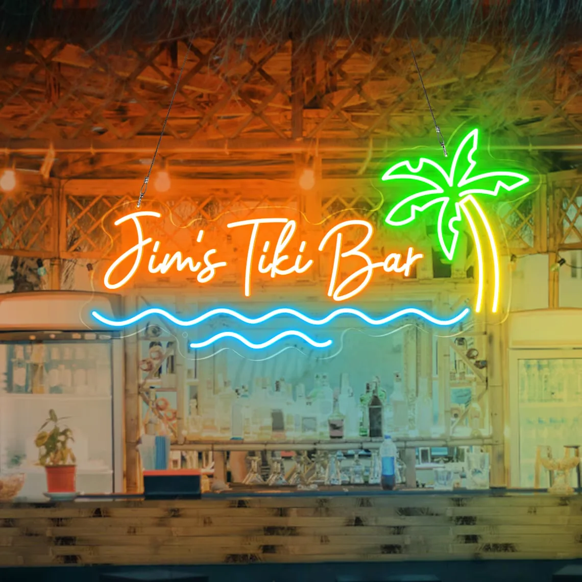 Custom Tiki Bar Neon Sign,Tiki Bar Palm Tree Decor Man Cave Club Decor, Business Sign