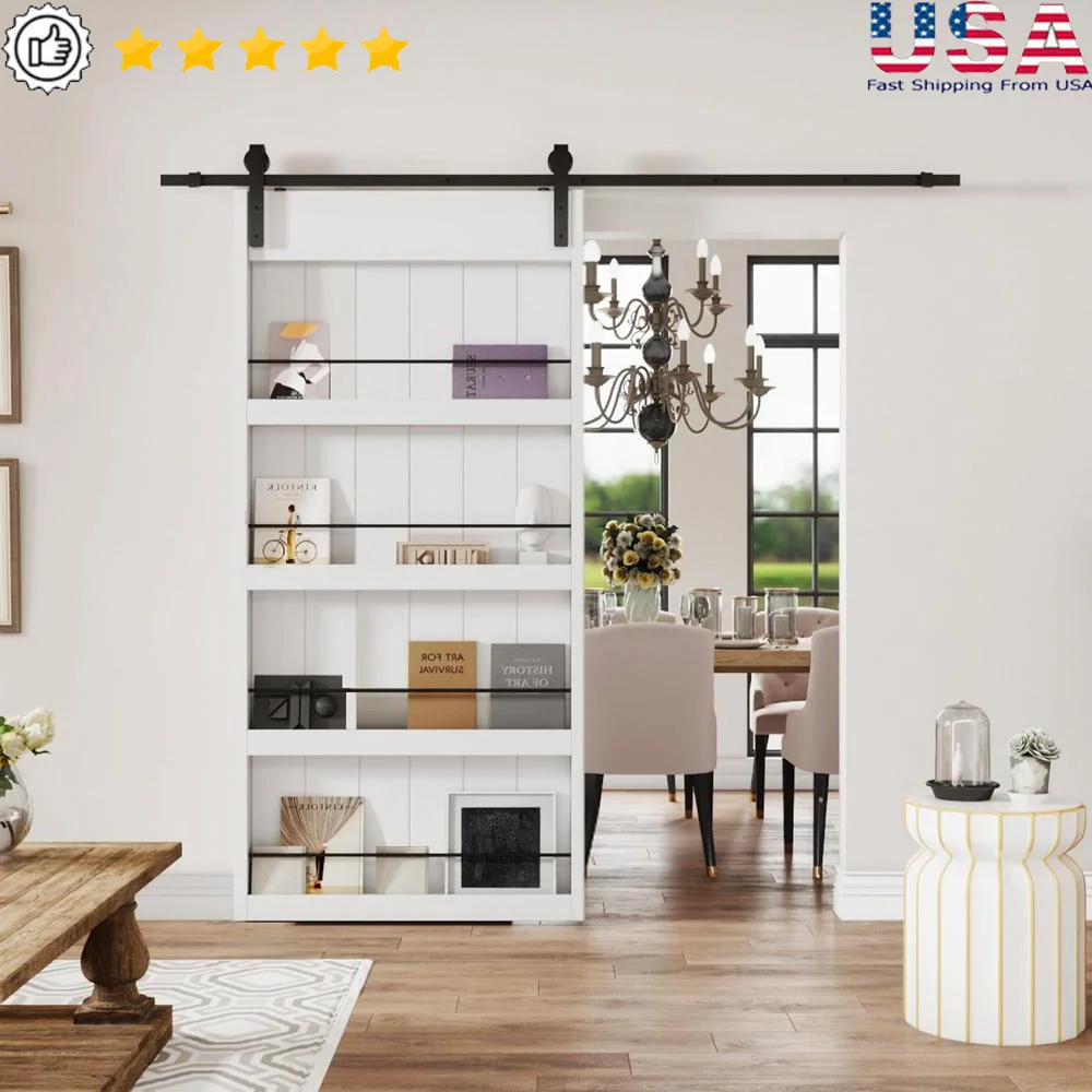 42x84 Modern Sliding Barn Door with Tempered Glass Panel Easy DIY Installation