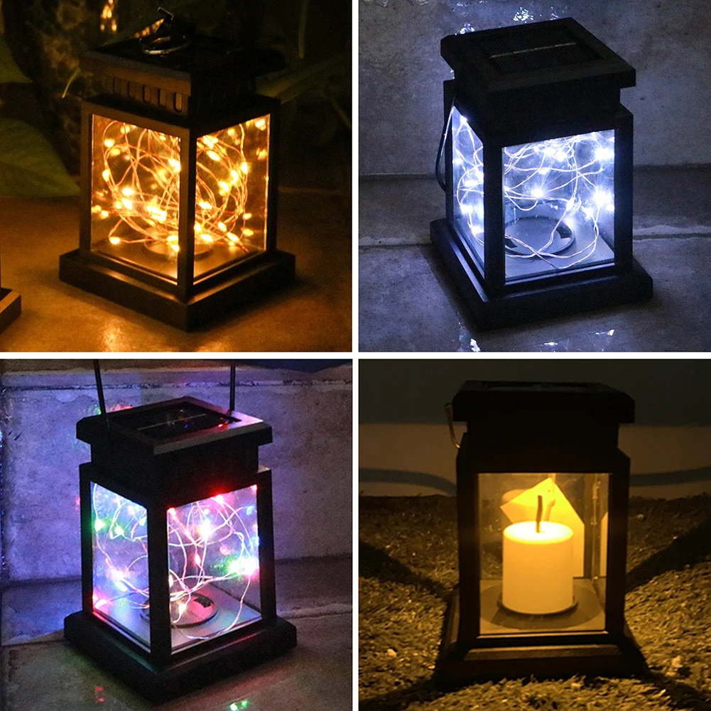 Led Solar Lanterns Outdoor Waterproof Rechargeable LED Candle Lanterns Hanging Flashing Flame Light For Garden Porch Backyard