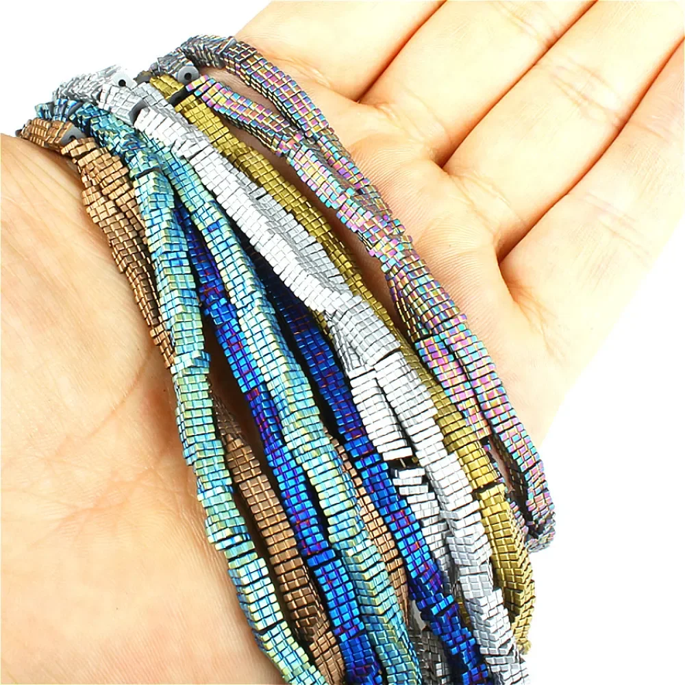 Natural Stone Hematite Loose Beads 4x1m Color Plated Square Separator Beads For Jewelry DIY Necklace Bracelet Accessories 16Inch