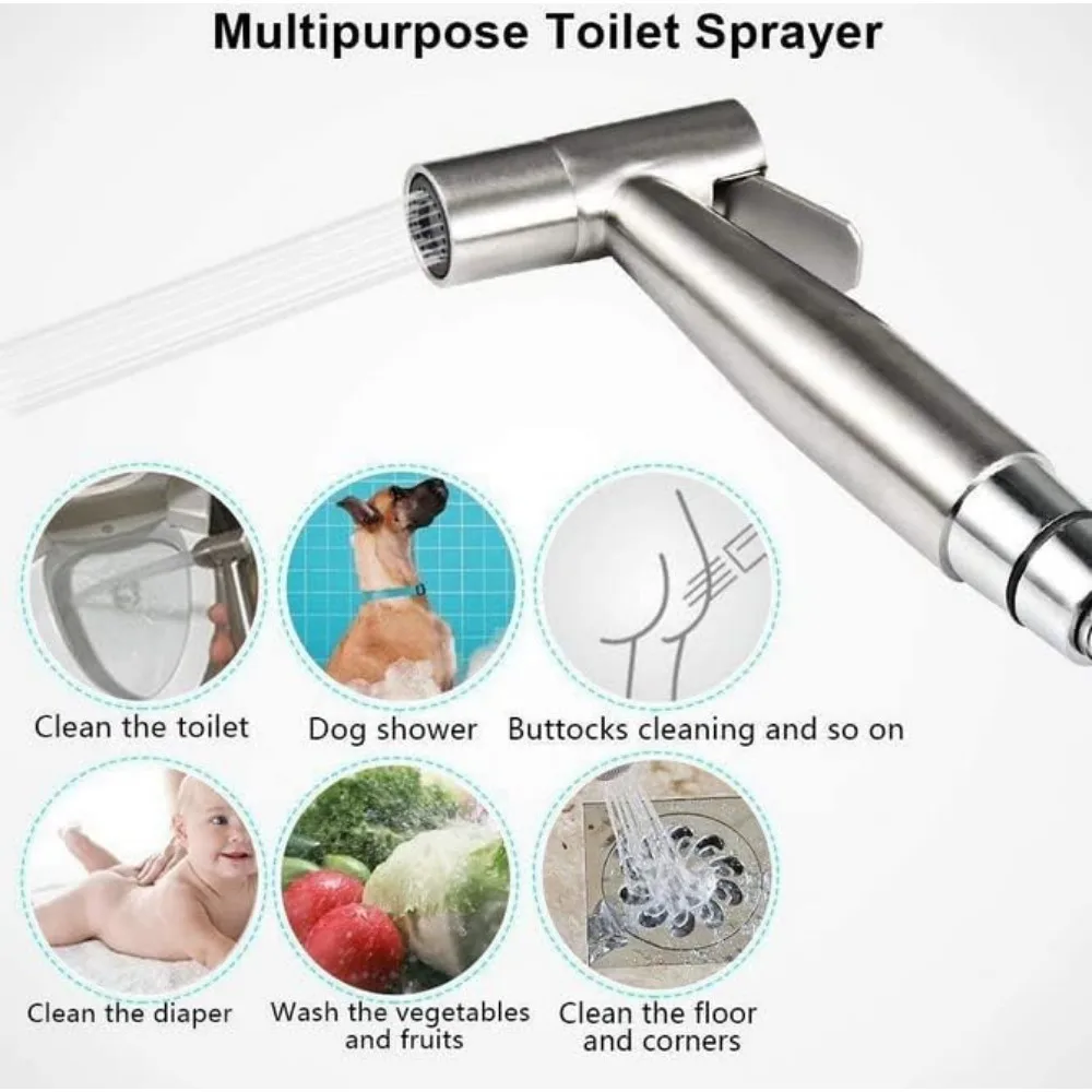 Bathroom Stainless Steel Faucet Spray Handheld Toilet Bidet Faucet Stainless Steel Hand Bidet Sprayers Brushed Water Sprayer