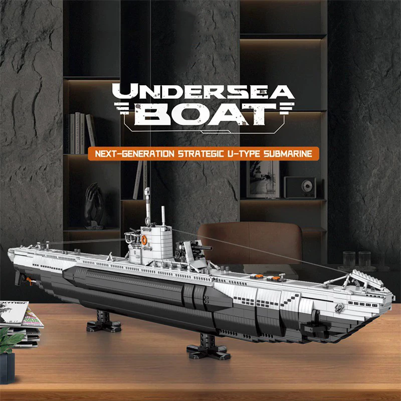 barweer Schlachtschiff deutsches U-Boot in U-Form Klemmbausteine, Kriegsschiff Submarine Battleship Militär Bausteine Modell Schiff Set für Erwachsene, Flugzeugträger Modular Buildings Modellbausatz 3987