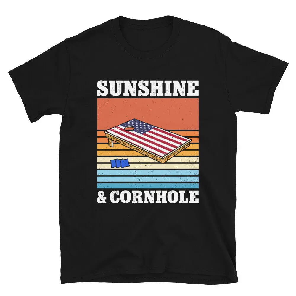 Sunshine And Cornhole American Flag USA July 4th Retro Funny Unisex T-Shirt