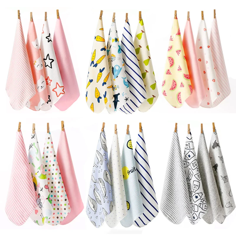 28cm Baby Small Square Hand Towel Saliva Wipe Handkerchief 100% Cotton Feeding Napkin Soft Multi-Purpose Wipe Sweat Square 4 Pcs