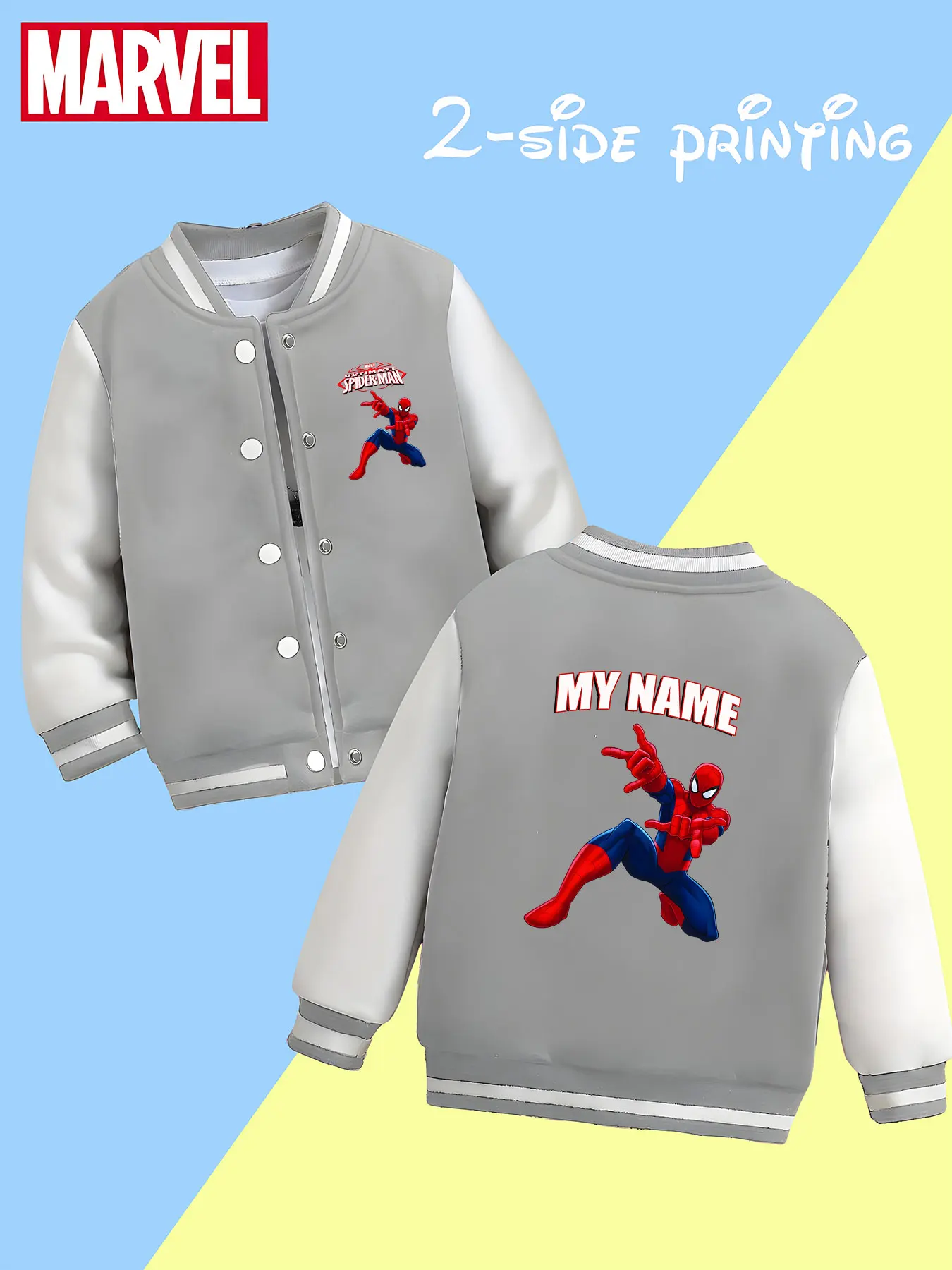 سترة بيسبول MINISO Marvel Boys - طباعة وضعية ديناميكية لـ Spider-Man، نسيج ممتاز ومتانة، شريك جيد لـ ca