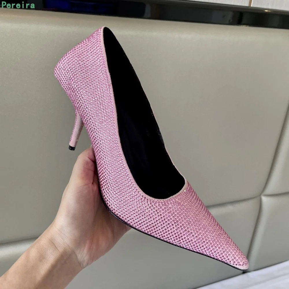 Pink Rhinestones Pumps Summer 2022 Women's Solid Hollow Pointed Toe Thin High Heel High-quality Sexy Fashion Elegant Shoes