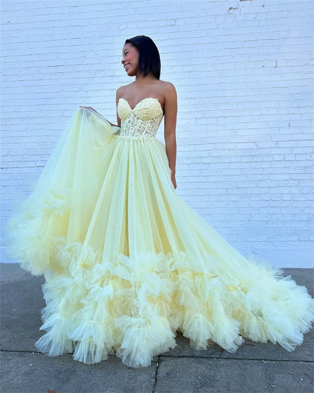 Jessica Yellow Wedding Dress Prom Dresses Tulle Embroidery Princess Evening Dresses 2024 Formal Occasions Graduate Party Dresses