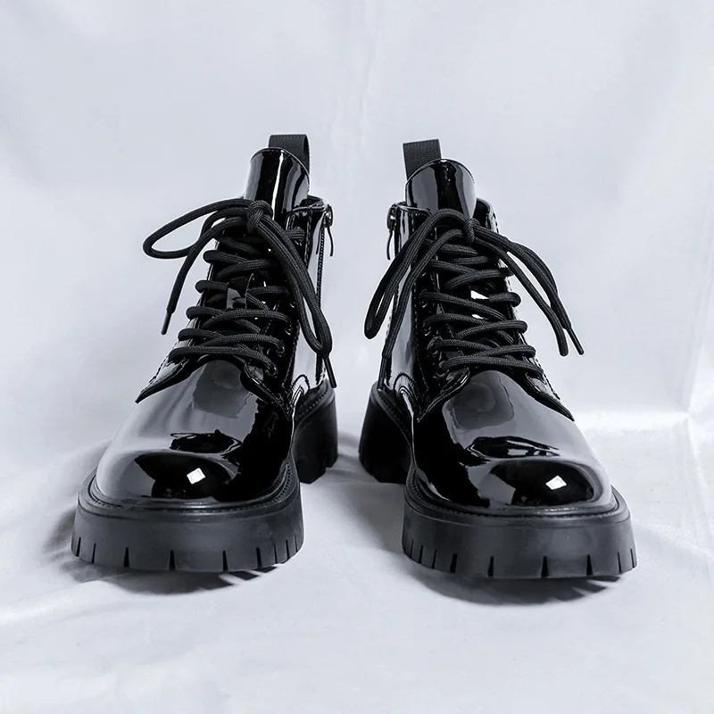 

Мужские роскошные модные ботинки на платформе, лакированная кожаная обувь, вечернее платье для выпускного вечера, черные модные ковбойские ботильоны, красивые короткие мужские ботинки
