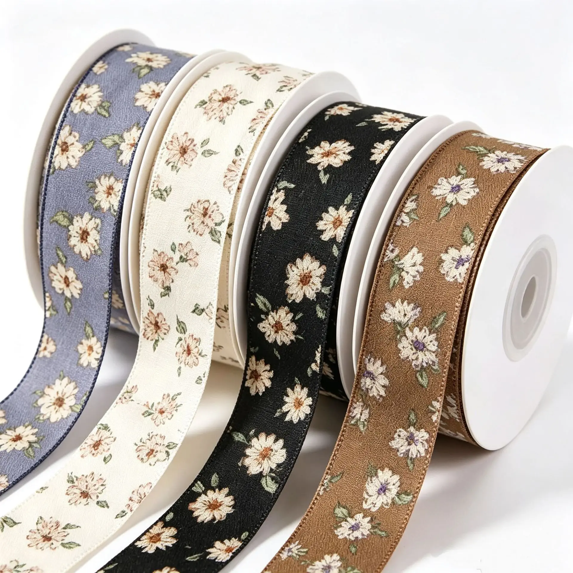 100Yards/Roll Vintage Floral Print Ribbon Rustic Gingham DIY Hair Bow Making Clothing Accessories Craft Sewing Supplies