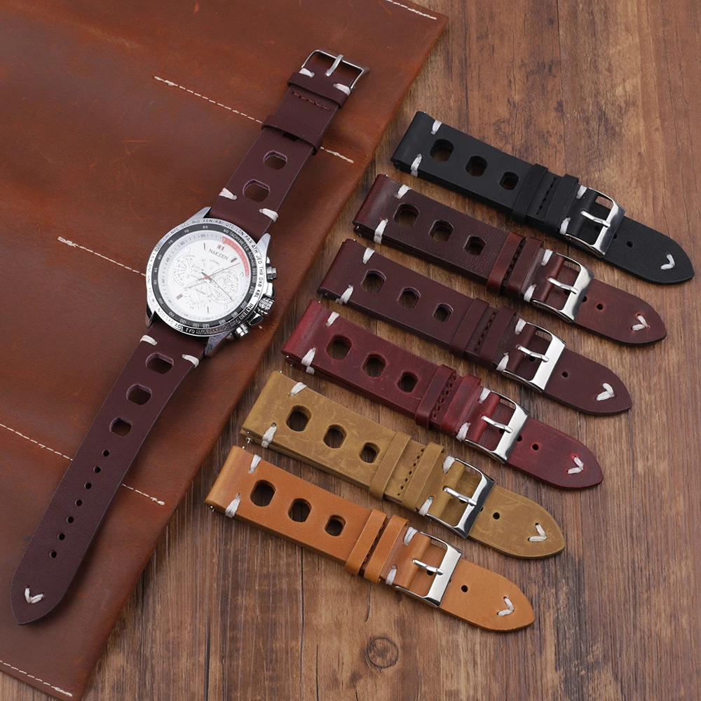 Vintage Breathable Leather Straps 18mm 20mm 22mm 24mm Hand-Stitching Universal Cowhide Watch Band  Men Women Wristbelt Bracelets