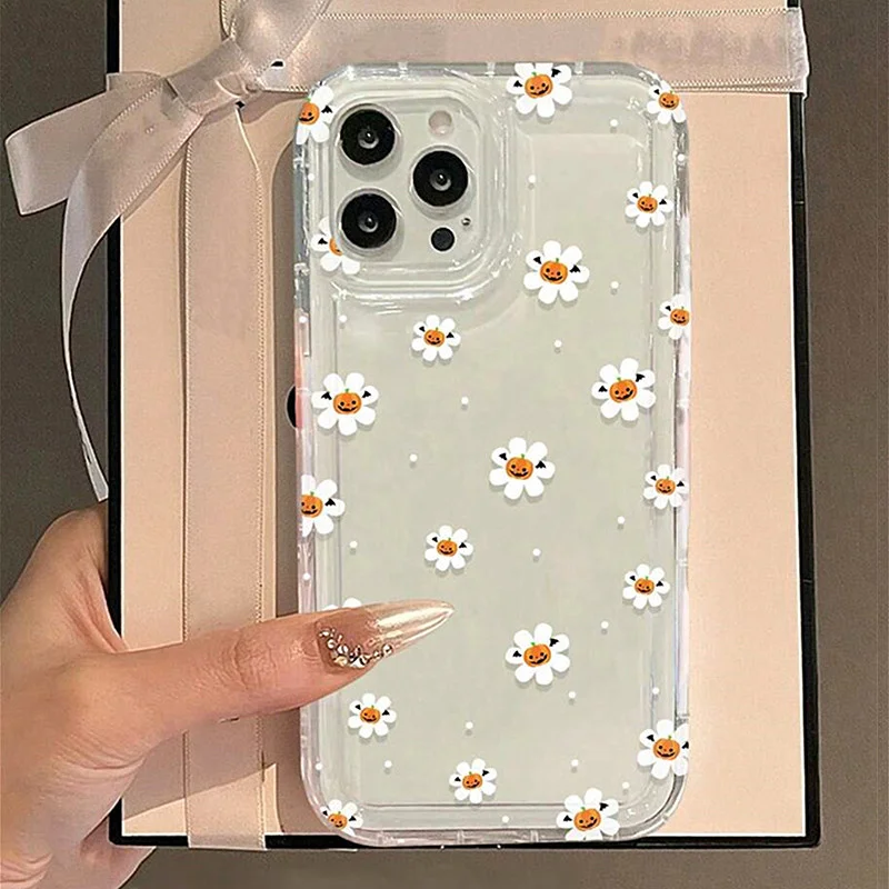 Halloween Pumpkin Ghost Transparent Phone Case For iPhone 11 12 13 14 15 16 Pro Max XS X XR 7 8 Plus SE 3 2022 Soft Airbag Cover