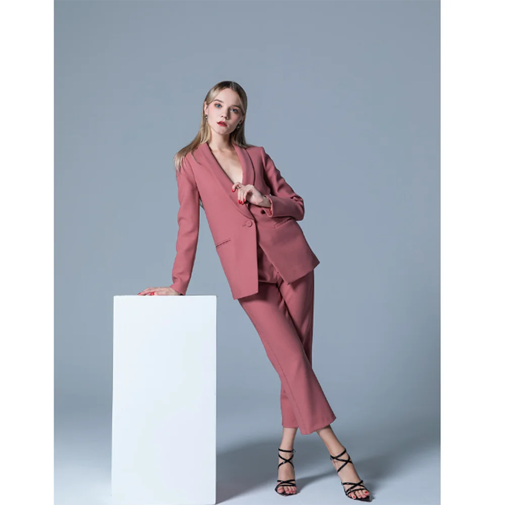 Sweet Pretty Women Suit Single Breasted Notch Lapel 2 Piece Female Clothing Slim Fit Fashion Chic Office Lady Blazer Set