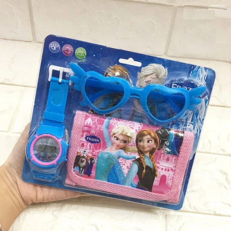 New Disney animation Frozen watch Minnie doll children\'s wallet watch glasses toys set cartoon Mickey watch boys girls gift