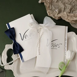 1 Pair Wedding & Engagement Vows Card Bride & Groom Wedding Decoration Simple French Lily of The Valley Vow Books 14x20cm
