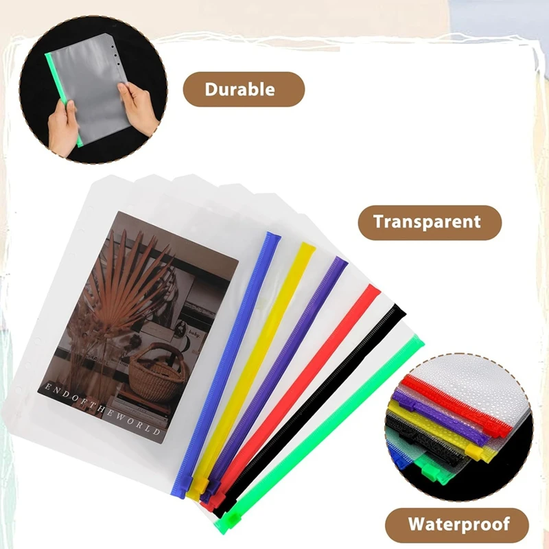 Hot-A39R-12Pcs A5 Binder Pockets 6 Hole A5 Binder Inserts With 42 Adhesive Binder Tabs For 6 Ring Notebook Binders