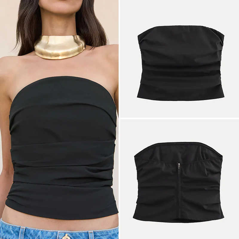 

Z Women's Faion 2025 New Sle Simple Sexy Trendy Folded Tube Top Slimming irt Polyester Spring Season
