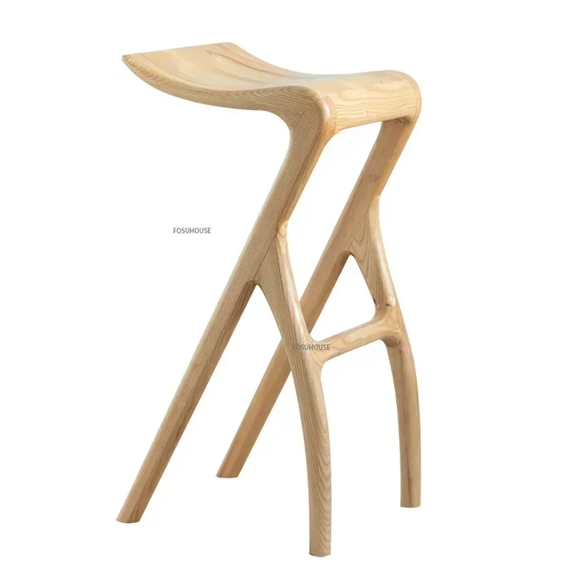 Nordic Solid Wood Chair Modern Bar Stool for Bar Furniture Leisure High-foot Bar Stools Home Wooden Stool Creative Dining Chair