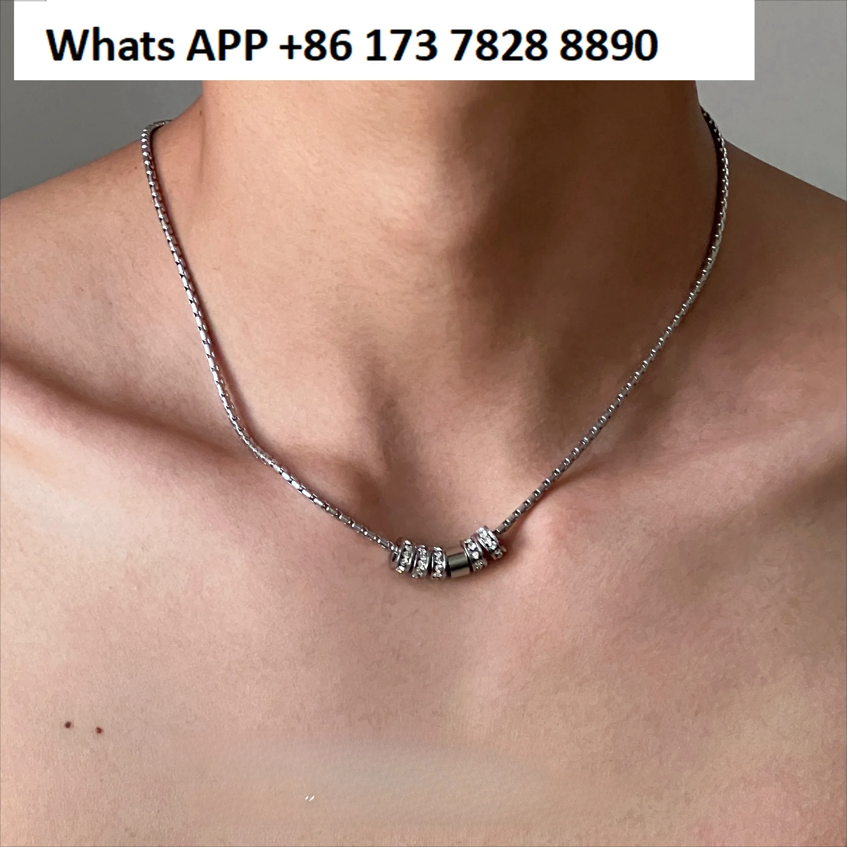 Simple beaded flash diamond necklace men's and women's niche design light luxury hip-hop tide collarbone chain neck chain