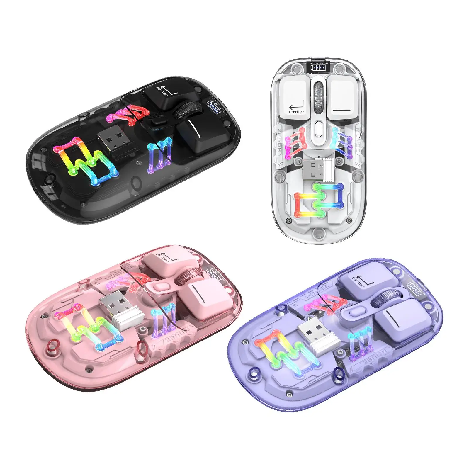 LED Wireless Mouse 2.4G BT5.0 Rechargeable Dual Modes Connection Transparent Mouse Portable for Laptop Working Desktop Travel PC