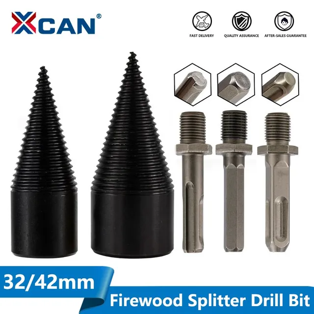 XCAN 1pc 32mm/42mm HSS drewno opałowe Splitter wiertła okrągłe/Hex/trzonek trójkątny drewna podział wiertło stożkowe Bit narzędzia do obróbki drewna