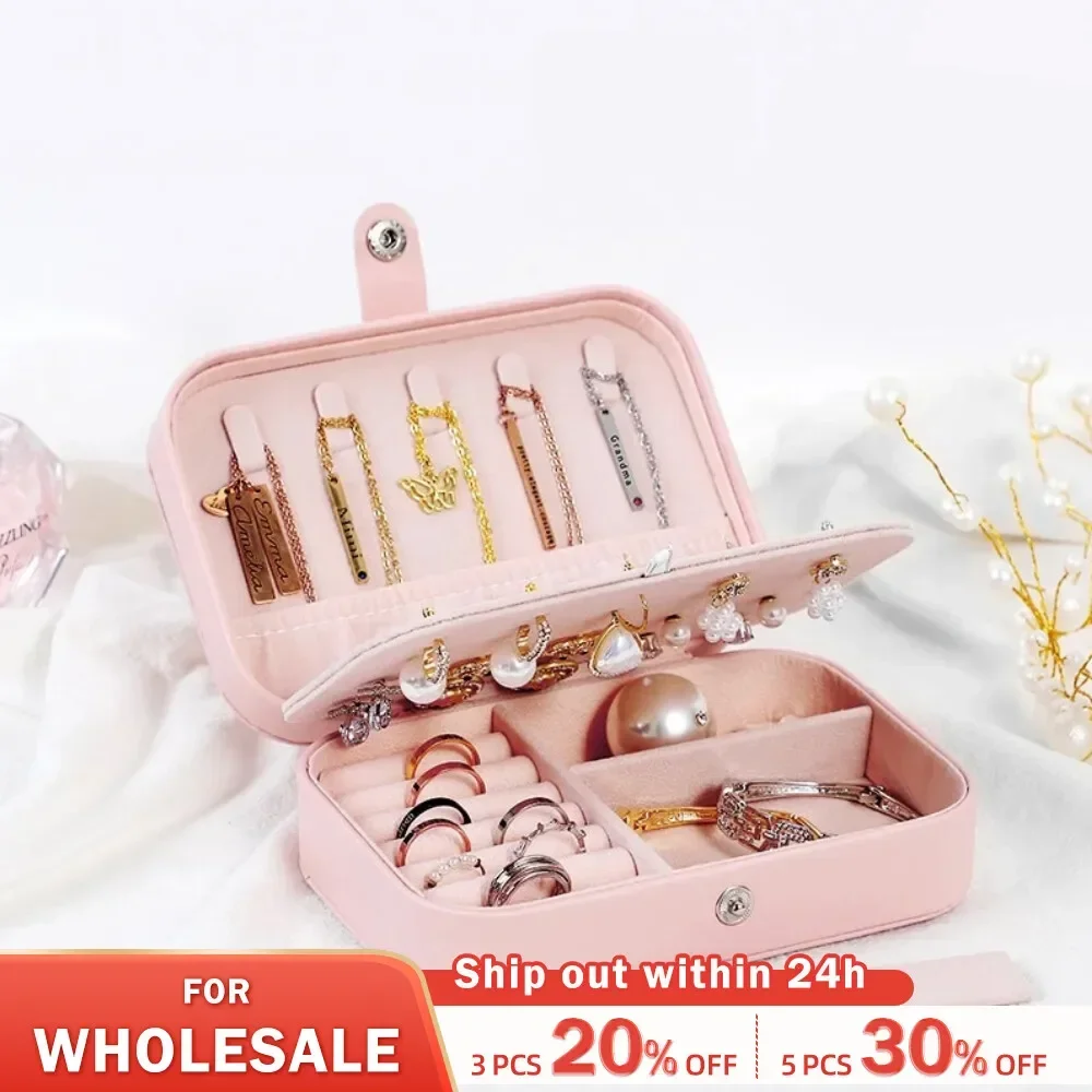 Portable Travel Jewelry Box Necklace Earrings Ring Jewelry Organizer Display Pu Leather Storage Large Capacity Jewelry Case